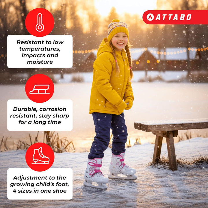 ATTABO KOA Kinder verstellbare Schlittschuhe | Freizeit Eislaufschuhe | PVC & PP Hartschale | Edelst