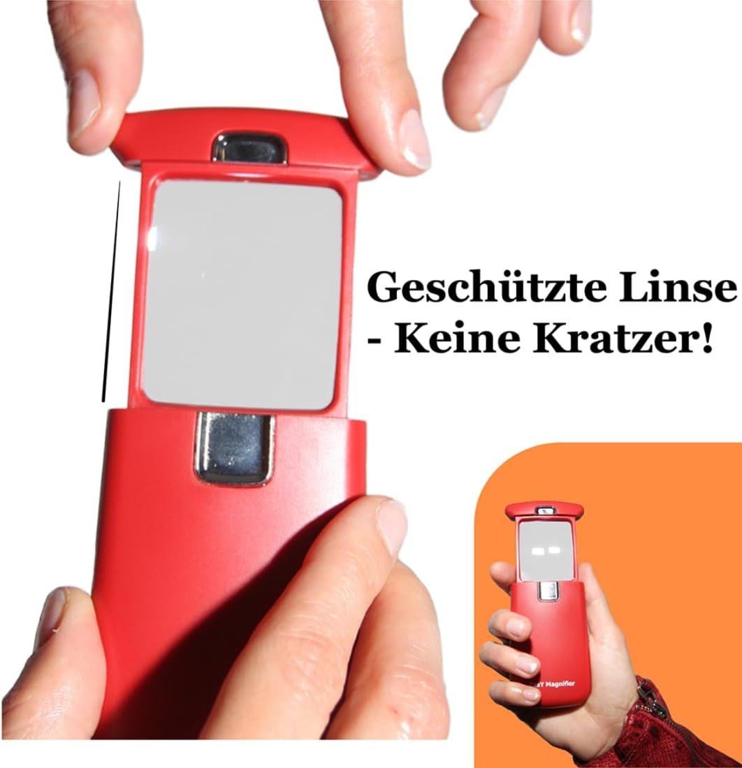 EasY Magnifier Leselupe 3,0fach Mit Hellem LED Licht; Taschen Lupe Mit Geschützter Acryl Linse; Bele
