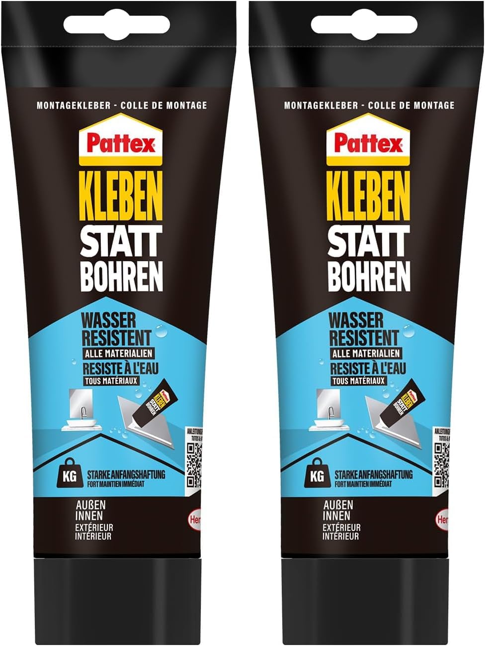 Pattex Montagekleber Kleben statt Bohren Wasserresistent, Kraftkleber für innen & aussen, universell