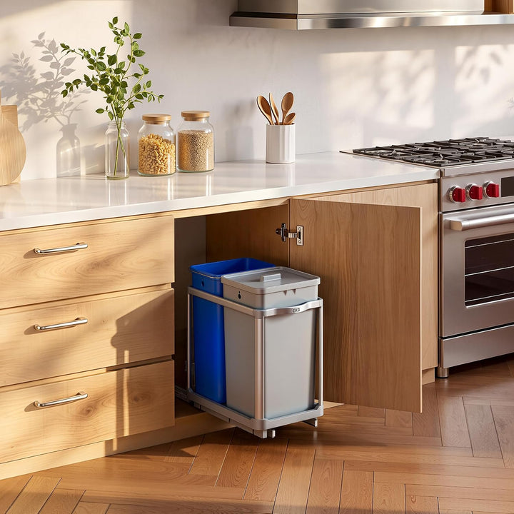 EKO DECO Mülleimer Küche Unterschrank, 34 L + 24 L, 2-fach Mülltrennsystem, ausziehbarer Mülleimer u
