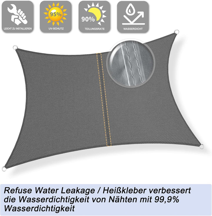 Sunnylaxx 4x4m Sonnensegel Quadrat, Wasserdicht Sonnenschutz Sunsegel Color Anthrazit, 95% UV-Schutz