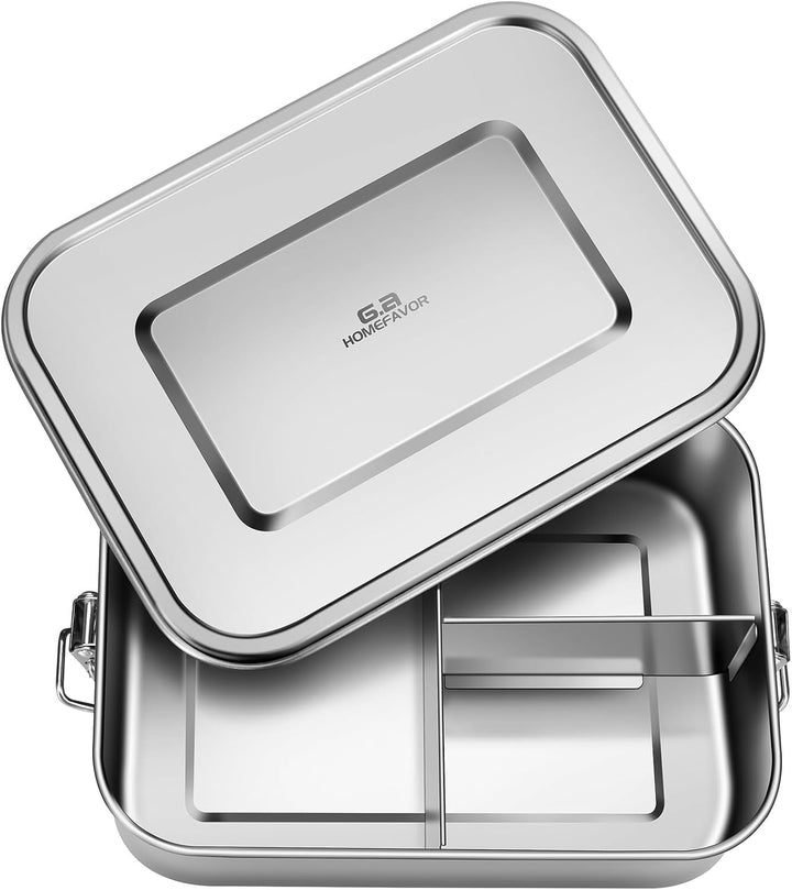 G.a HOMEFAVOR Edelstahl Brotdose Metall Lunchbox mit 3 Fächern 1200ml Auslaufsichere Bento Box Snack