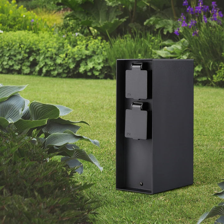 Garten Steckdosensäule mit 4-Fach Gartensteckdosen, max. 3680W, IP44 für den Aussenbereich - Eckig S