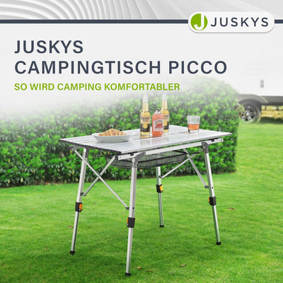 Juskys Campingtisch Picco - Aluminium Tisch 90 x 52 cm leicht, klappbar, höhenverstellbar - Camping,