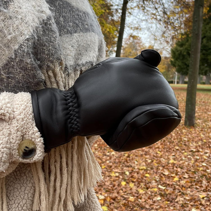 Fäustlinge aus reinem Merino Lammfell und robustem Lammnappa Leder, Touchscreen-fähig, Damen, Lammfe