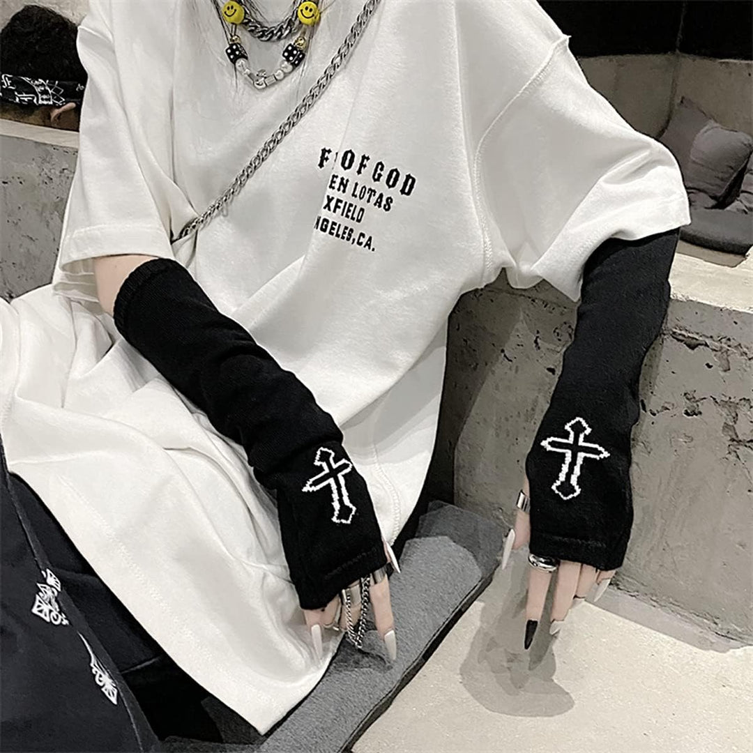 Skateboard Frog Frauen Handschuhe Goth Arm Ärmel Cool Black Moon Cross Printed Hip Hop Armstulpen Cr