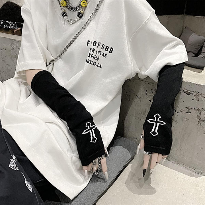Skateboard Frog Frauen Handschuhe Goth Arm Ärmel Cool Black Moon Cross Printed Hip Hop Armstulpen Cr