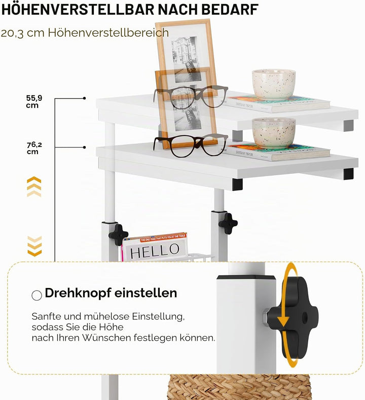 SogesHome Laptoptisch Beistelltisch Höhenverstellbarer Tisch mit Rollen, 48 cm x 30 cm PC Tisch Note