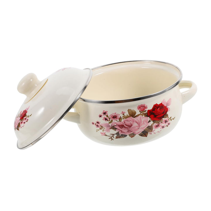 Alipis Emaillierter Kochtopf Mit Blumenmuster Emaille-suppentopf Mit Deckel Und Doppelgriff Vielseit