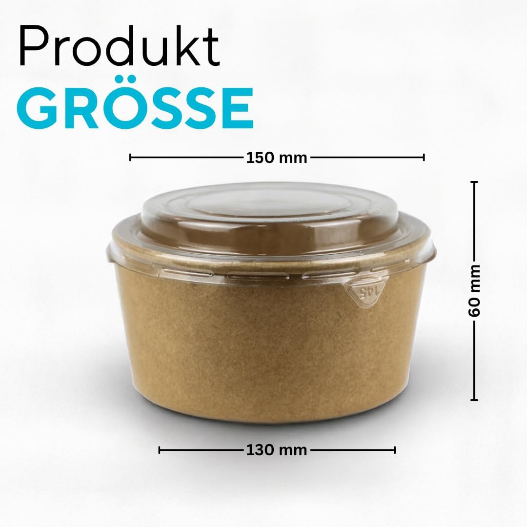 Enpack - 750ml Pappschalen für Lebensmittel aus Kraft Papier mit RPET Deckel 100 Stück - Einweg Papp