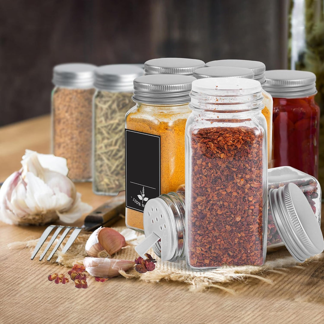 FIVMEN Gewürzgläser Eckig 120ML 24er Set Gewürzbehälter Gewürzdosen Glas mit Etiketten, Trichter, Re