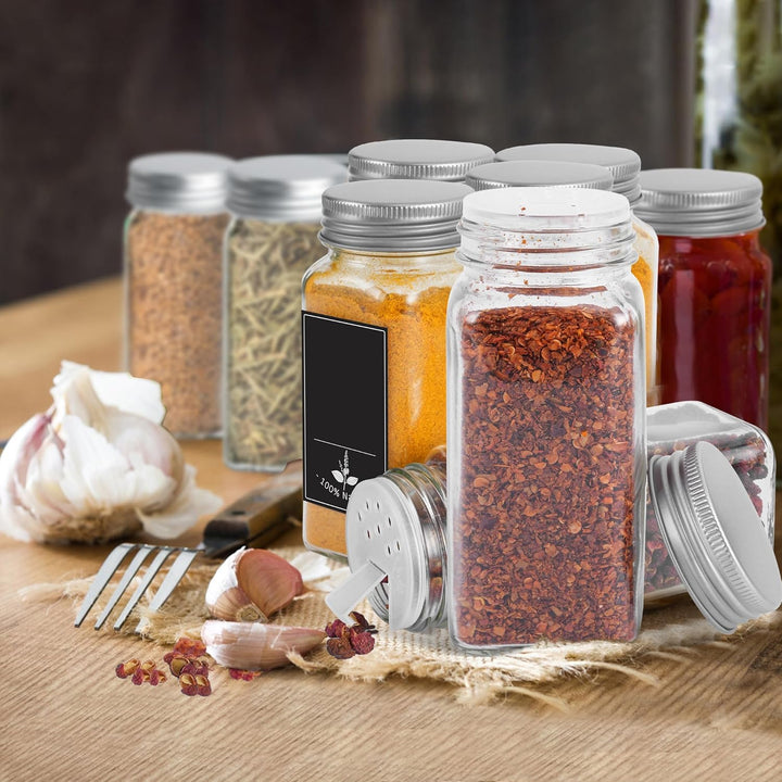 FIVMEN Gewürzgläser Eckig 120ML 24er Set Gewürzbehälter Gewürzdosen Glas mit Etiketten, Trichter, Re