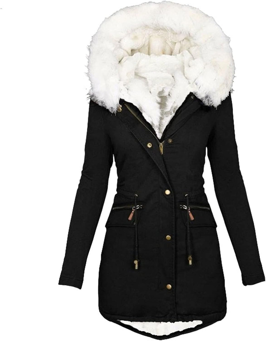 EMATOP Wintermantel Damen Warmer Lang Jacke Baumwolle Einfarbig Wanderjacke mit Kapuze Wintermantel