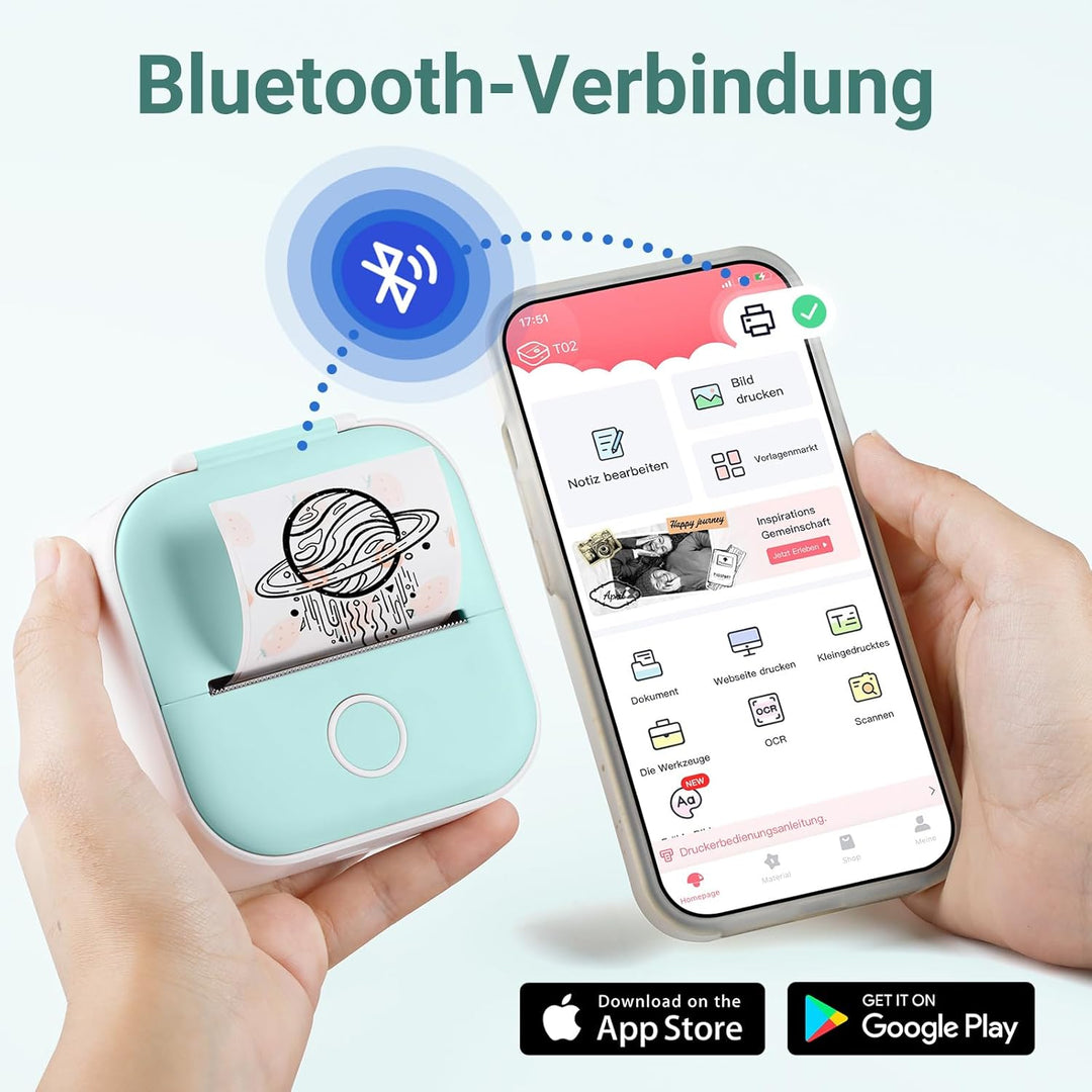Tiny Printer mit Klebepapier, Aufkleber Druck Buddy, Mini Drucker für Smartphone, Kleiner Taschendru