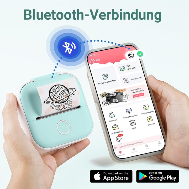 Tiny Printer mit Klebepapier, Aufkleber Druck Buddy, Mini Drucker für Smartphone, Kleiner Taschendru