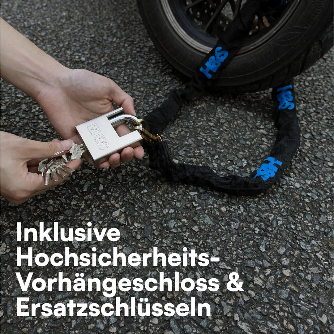 H&S Kettenschloss Motorradschloss - 6mm x 1,2m Kette - Schloss mit 5 Schlüsseln - Fahrradschlösser B