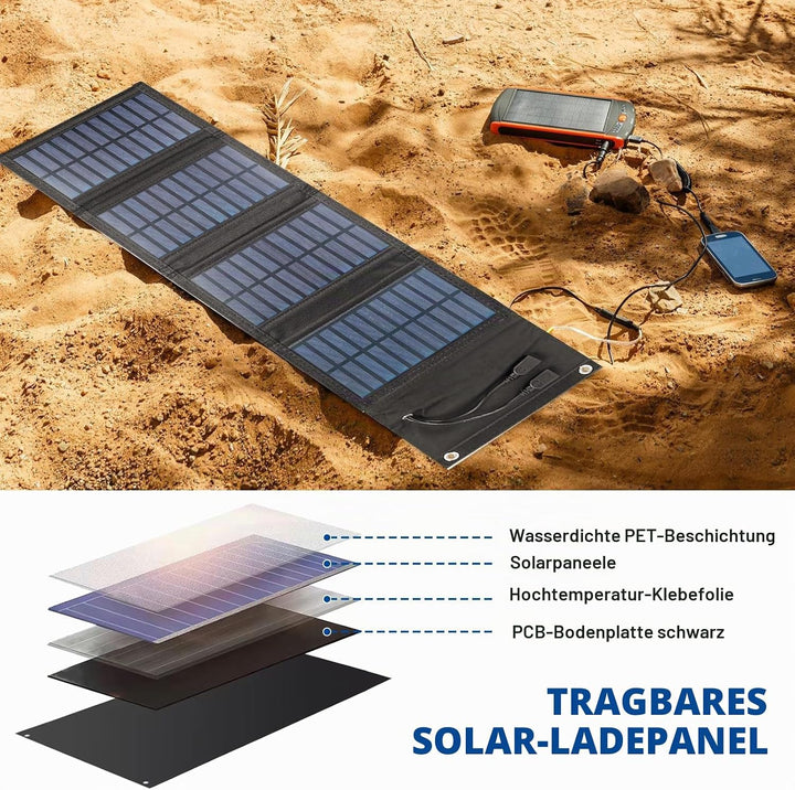 10W Faltbares Solarpanel - Tragbares Solar Ladegerät 5V 2USB Solar Panel Wasserdicht für Outdoor-Akt