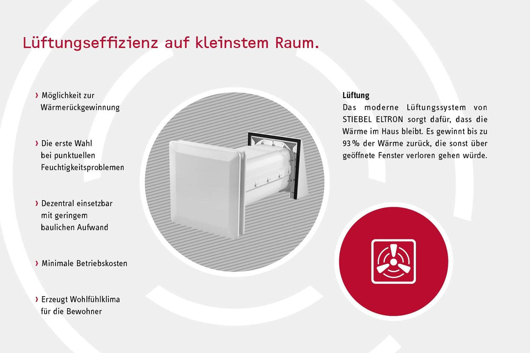 Stiebel Eltron Dezentrale Wohnraumlüftung LWE 40 mit Wärmerückgewinnung, Aluminium Wärmetauscher, 23