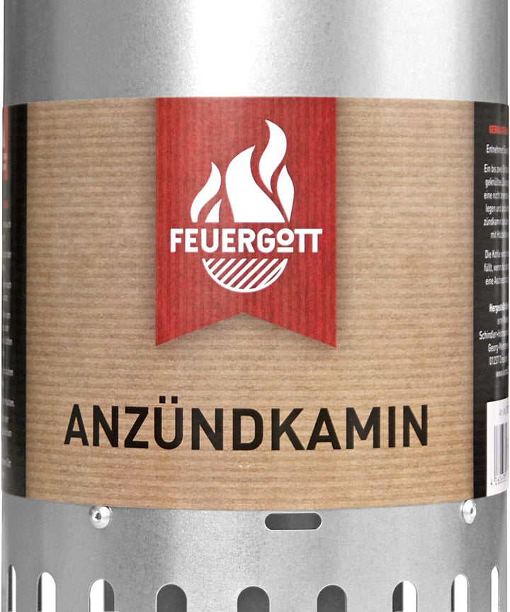 FEUERGOTT Anzündkamin Premium Big XXL – Edelstahl Grillanzünder mit natürlichem Zugmechanismus, für