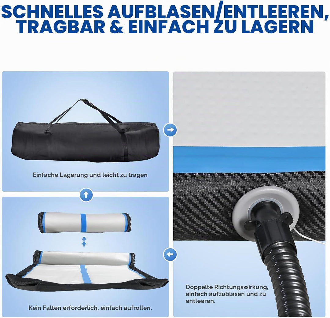 FBSPORT 10/20 cm Höhe, Trainingsmatte, Länge 1/2/3/4/5/6 m, Gymnastikmatte mit Pumpe für den Hausgeb