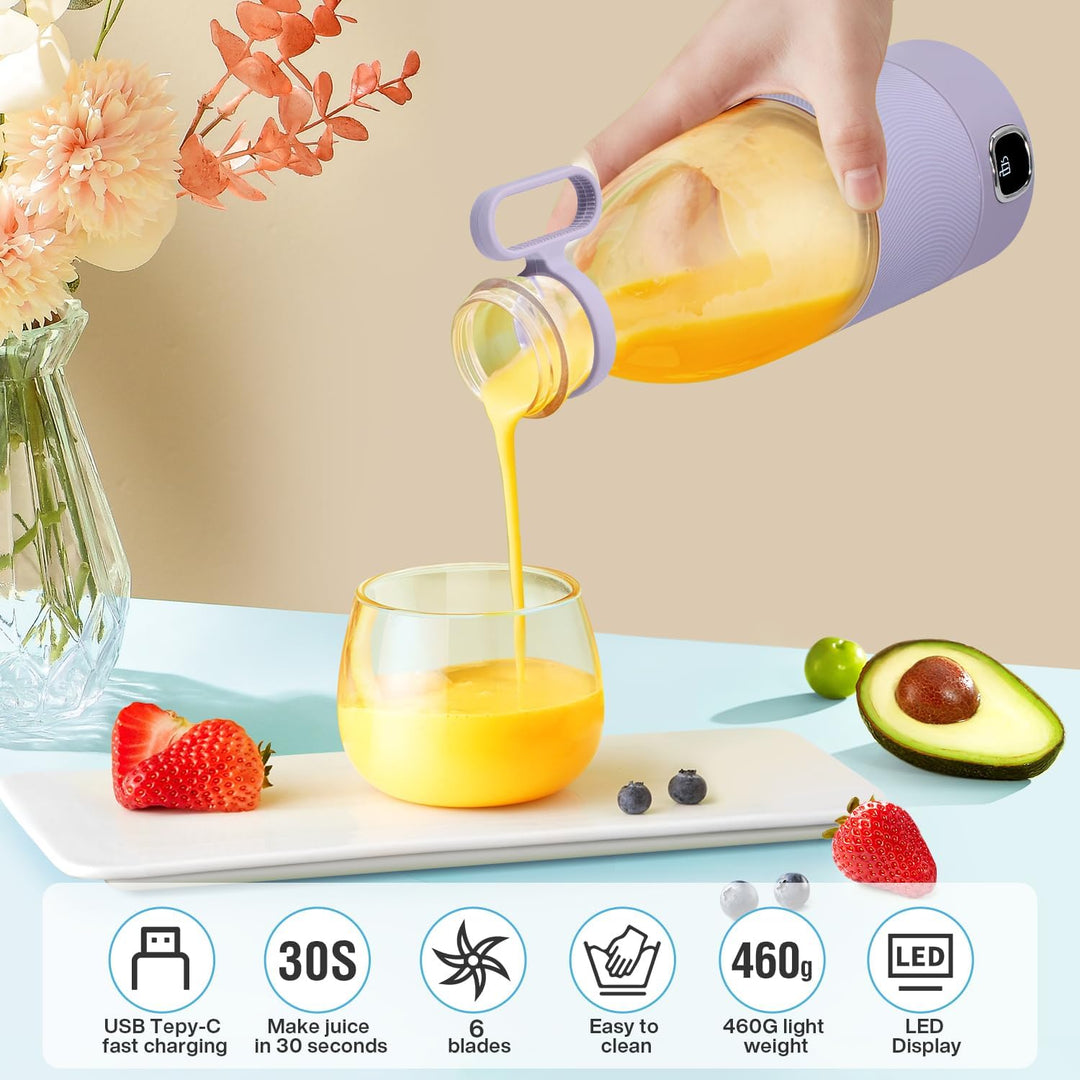 MIAOKE Tragbarer Mixer, 6 Klingen, Entsafterbecher für Saft-Shakes und Smoothies, 350 ml, Mini-Mixer
