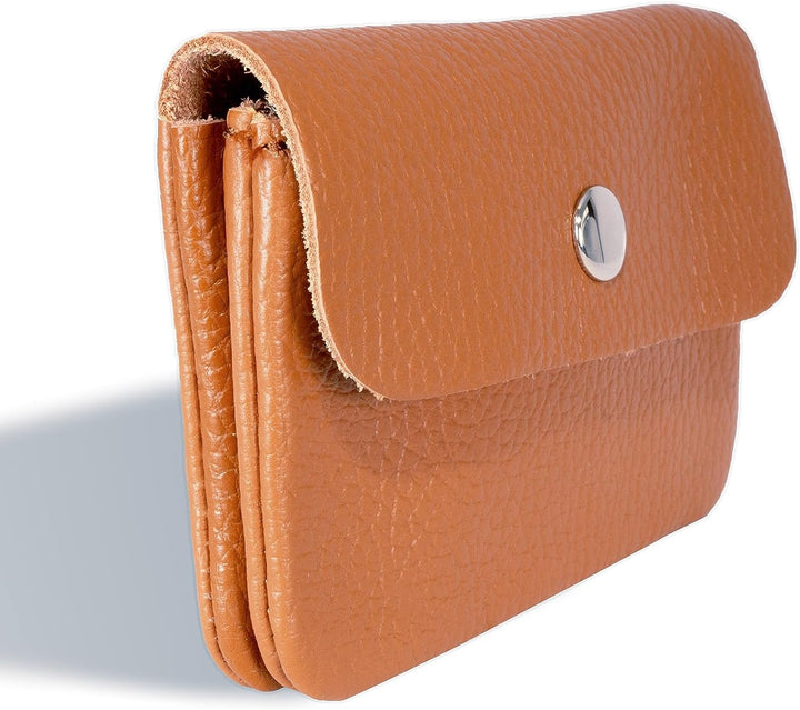 Damen Geldbörse minimalistisch, klassischer Geldbeutel aus genarbten, echten Leder - Mia (Cognac), C