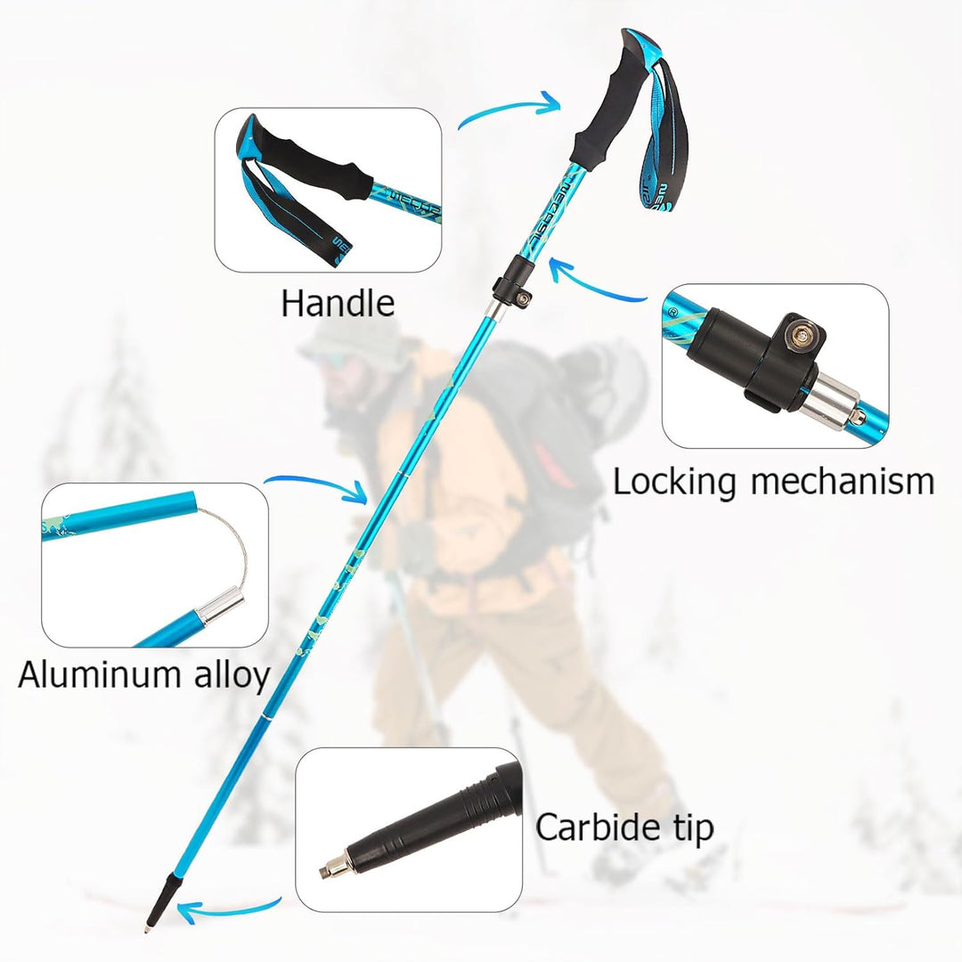 HOVIN Walking Stöcke Damen,Wanderstöcke Faltbar 105-125cm,Trekkingstöcke mit Gummipuffers für Trekki