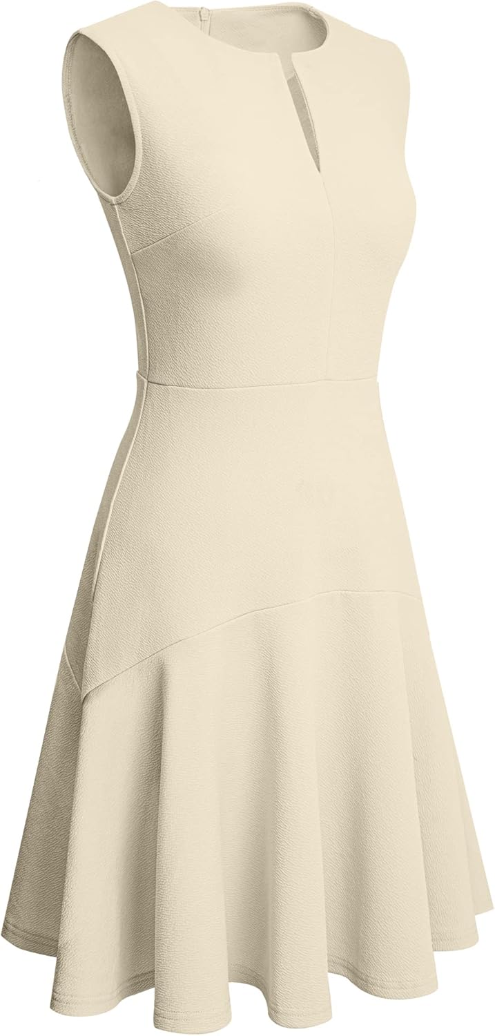 HOMEYEE Damen Elegant V-Ausschnitt Ärmellos Rockabilly Swing Sommer Freizeitkleid Mini Business Cock