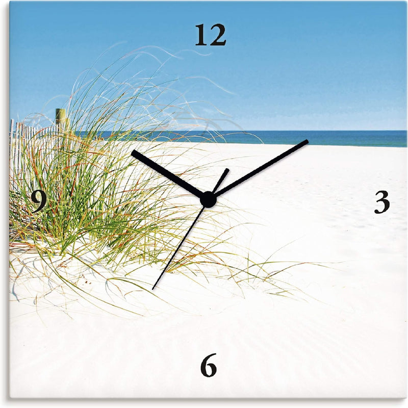 ARTLAND Wanduhr ohne Tickgeräusche Leinwand Funkuhr 30x30 cm Quadratisch Lautlos Strand Meer Gräser