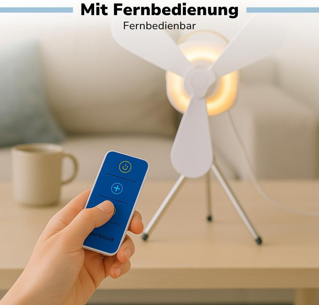 Tischventilator Ventilator USB-C Wiederaufladbar - Leiser Ventilator mit Nachtlicht und Fernbedienun