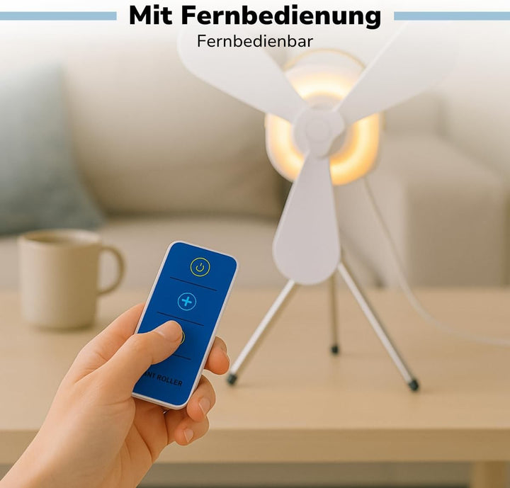 Tischventilator Ventilator USB-C Wiederaufladbar - Leiser Ventilator mit Nachtlicht und Fernbedienun