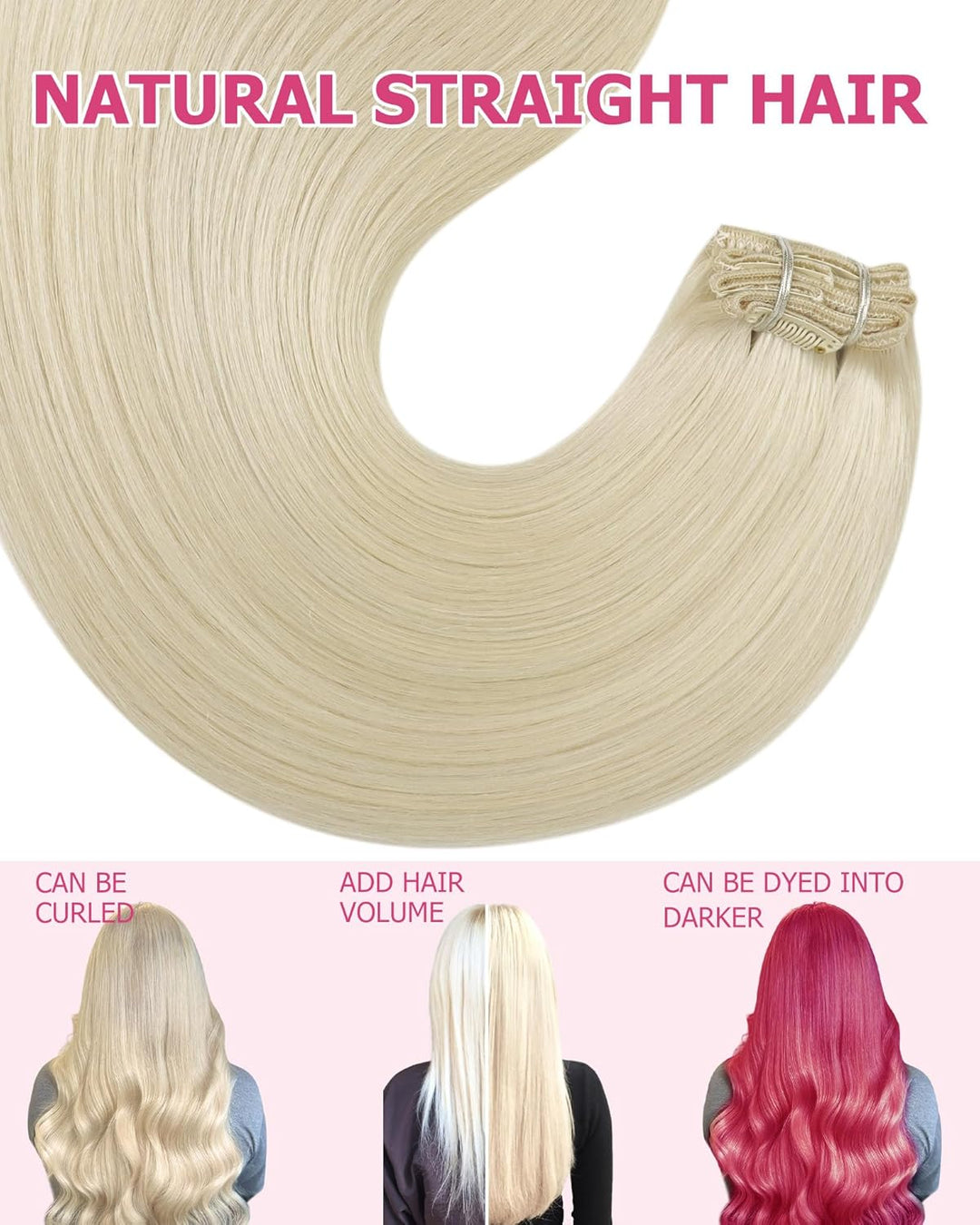 YoungSee Clip in Extensions Echthaar Platinblond Echthaar Extensions Clip Blond Kurz Haarverlangerun