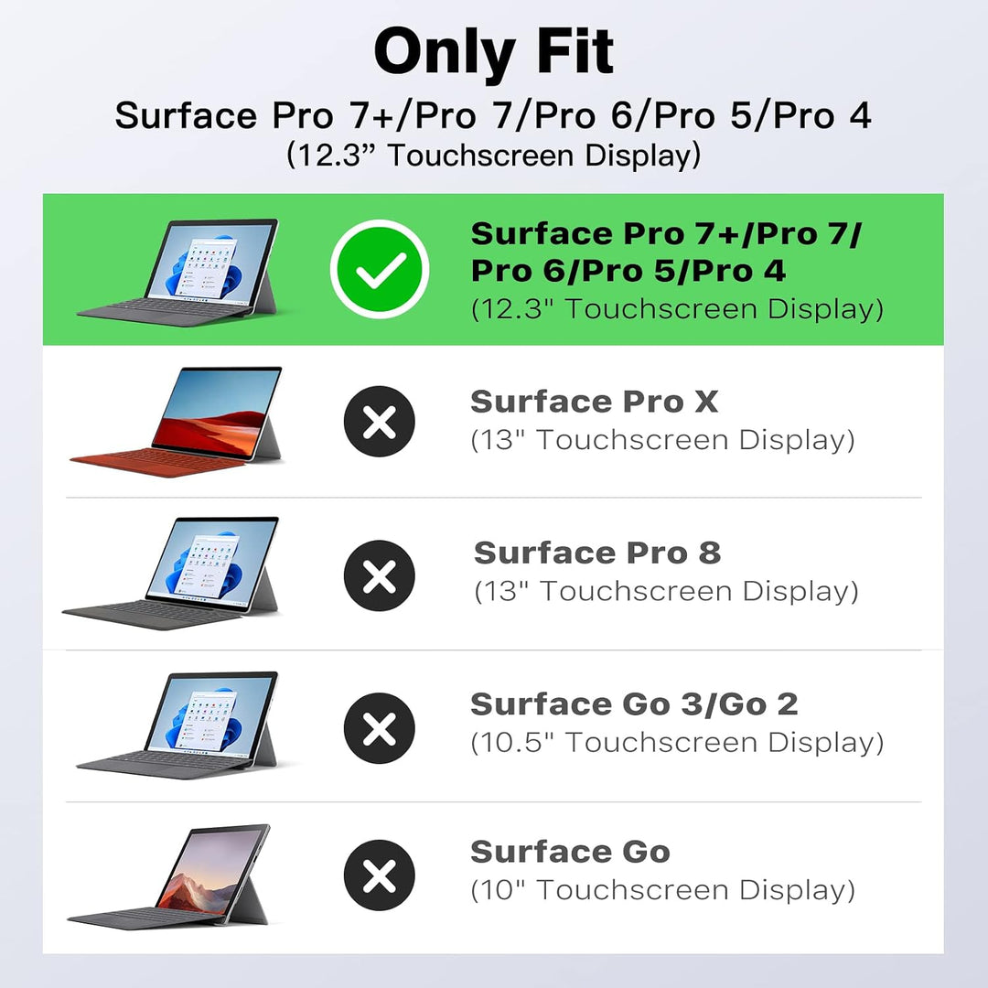 MoKo Hülle für 12,3" Microsoft Surface Pro 7+/Pro7/6/5/4/LTE, Schwarz | All-in-One-Schutzhülle Stoss