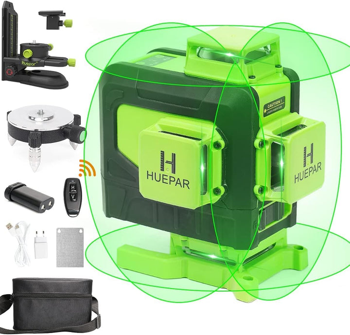 Huepar 904DG 4x360 Laserniveau Selbstnivellierend 16 Linien Grüner Strahlen 4D Kreuzlinien Fliesen B