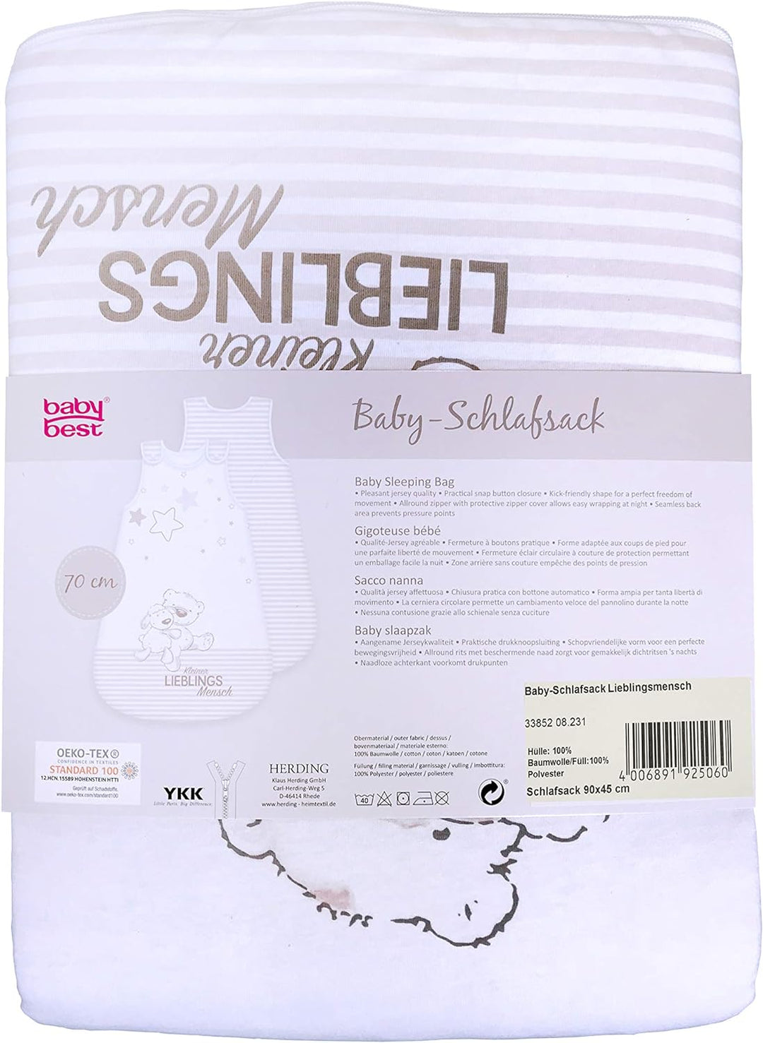Herding Baby Best Baby-Schlafsack, Kleiner Lieblingsmensch Motiv, 90 cm, Seitlich umlaufender Reissv