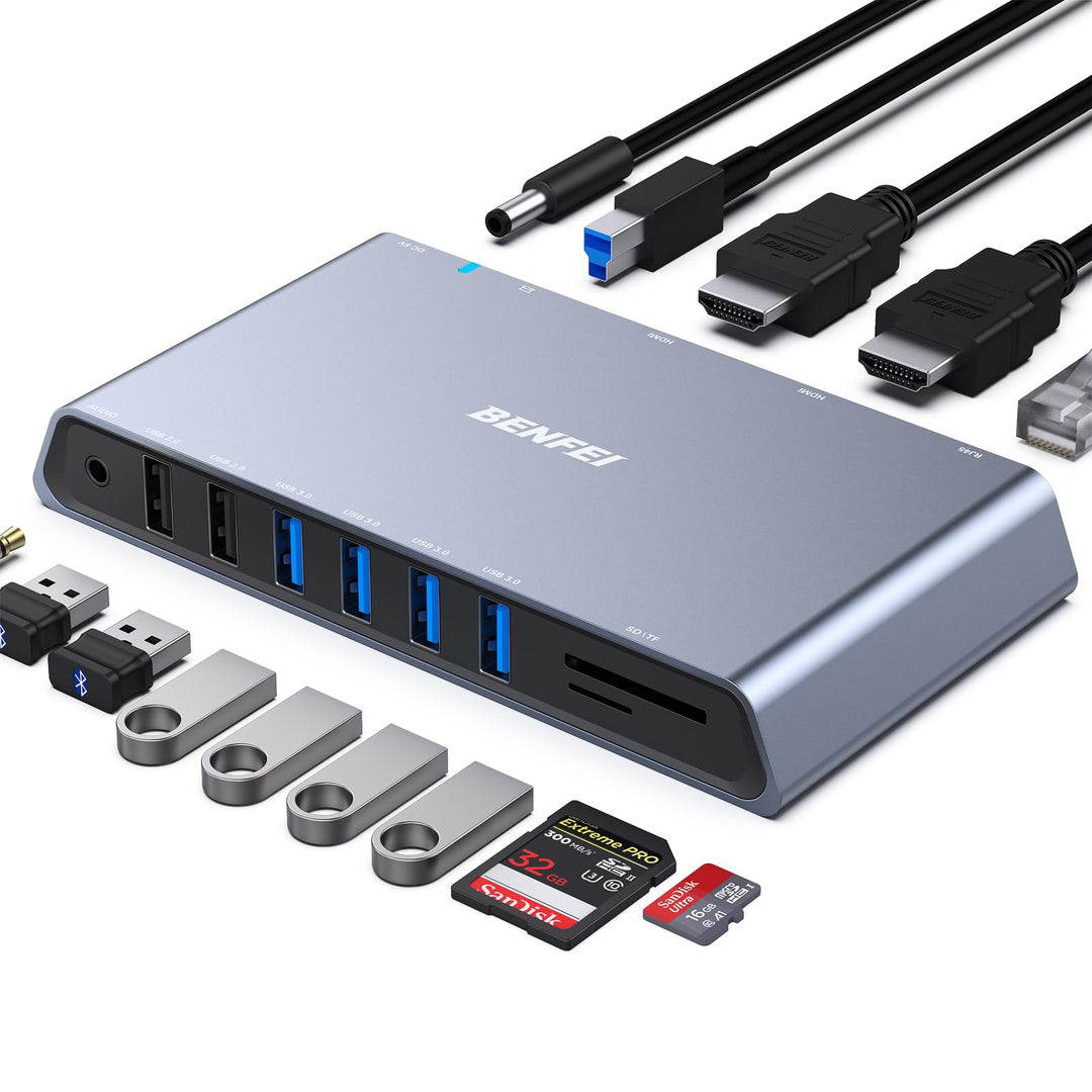 BENFEI USB 3.0 Dockingstation Dual HDMI, 12-in-1 USB Hub mit 2 HDMI/6*USB-Anschlüssen/SD/TF-Kartenle