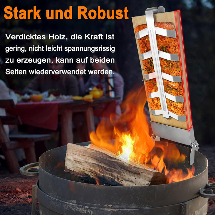 SUBTLETY Flammlachsbretter 2er Set Räucherbrett Flammlachsbrett mit Edelstahl-Halterung 5 Stufen Ein
