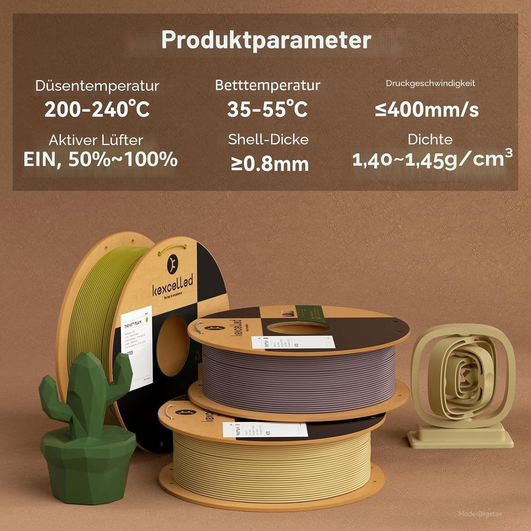 kexcelled Matte PLA Filament 1,75 mm +/- 0,03 mm, Glanzfreie Farbe, Matt Textur, 3D Drucker Filament
