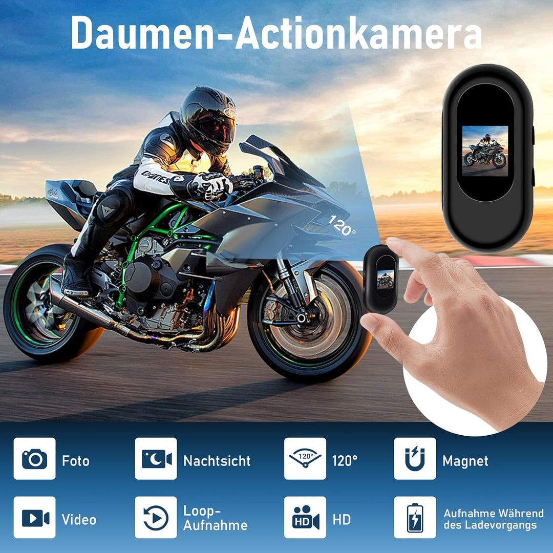 Action Cam, 120° Tragbare Sportkamera mit 0,63-Zoll-Display, Mini-Körperkamera HD 1080P Helm ActionK