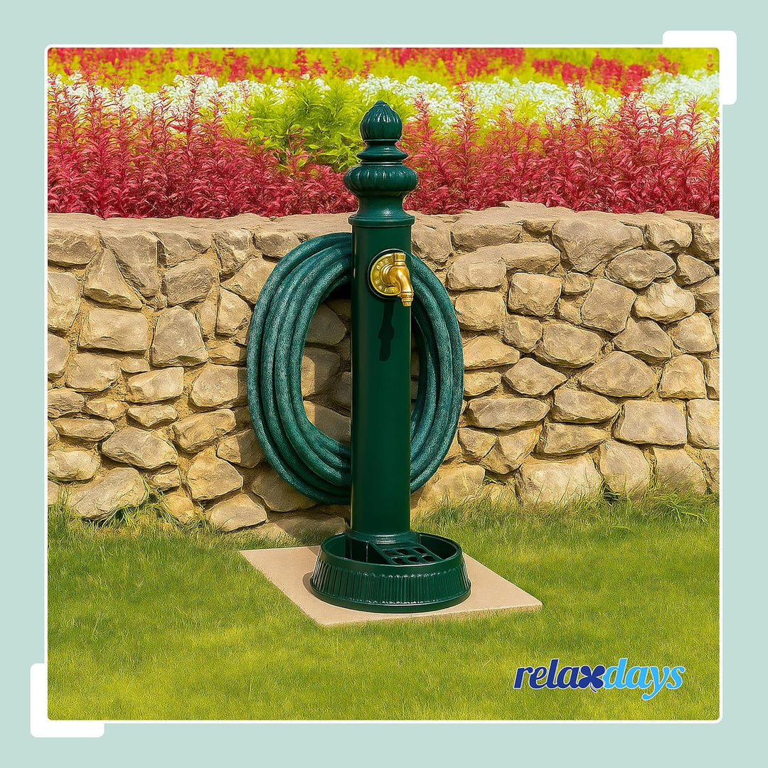 Relaxdays Standbrunnen antik, Wasserhahn & Becken, HxBxT: 87x26x43 cm, Wasserzapfsäule mit Schlauchh