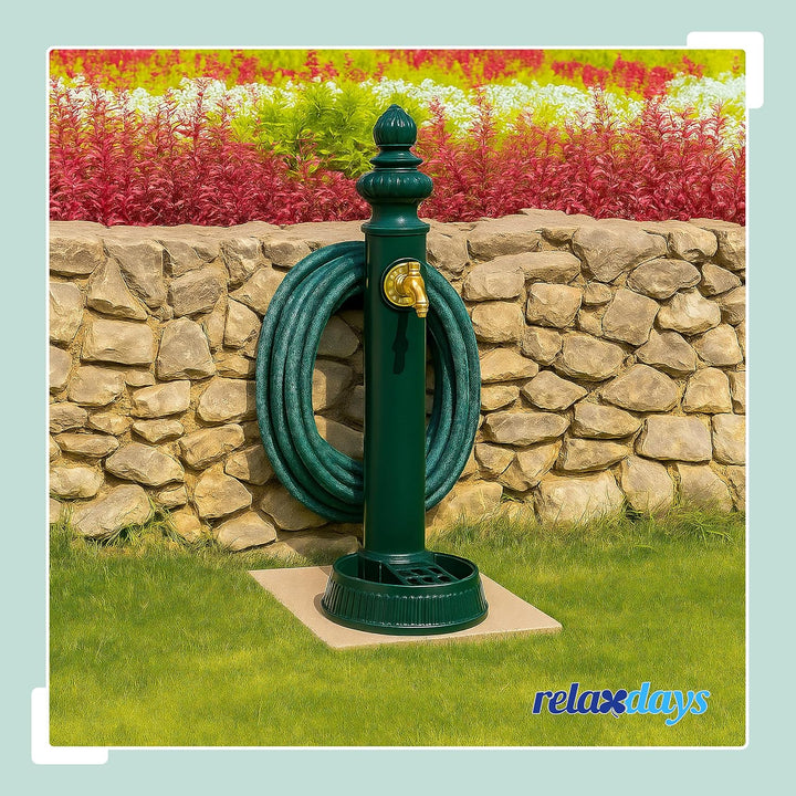 Relaxdays Standbrunnen antik, Wasserhahn & Becken, HxBxT: 87x26x43 cm, Wasserzapfsäule mit Schlauchh