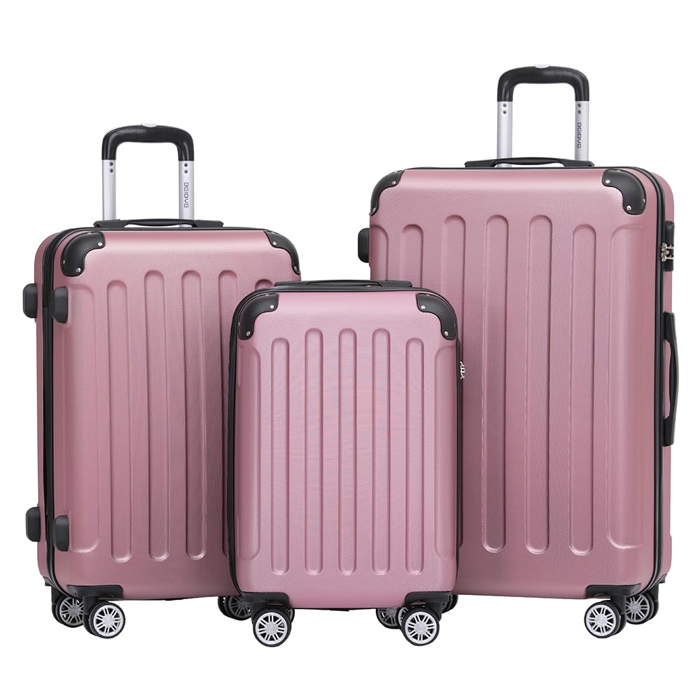 BEIBYE Zwillingsrollen Hardcase Reisekoffer Koffer Trolleys Hartschale in XL-L-M in 14 Farben (Rosa,