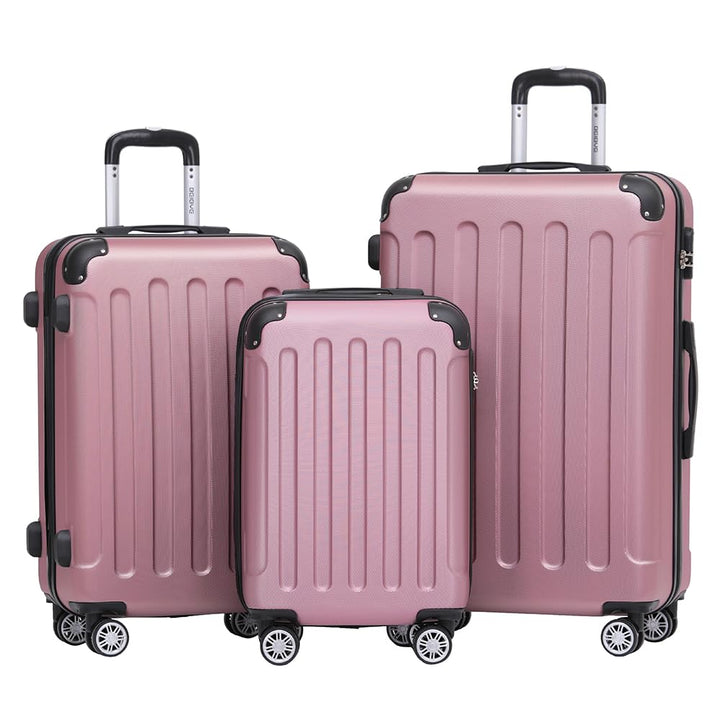 BEIBYE Zwillingsrollen Hardcase Reisekoffer Koffer Trolleys Hartschale in XL-L-M in 14 Farben (Rosa,