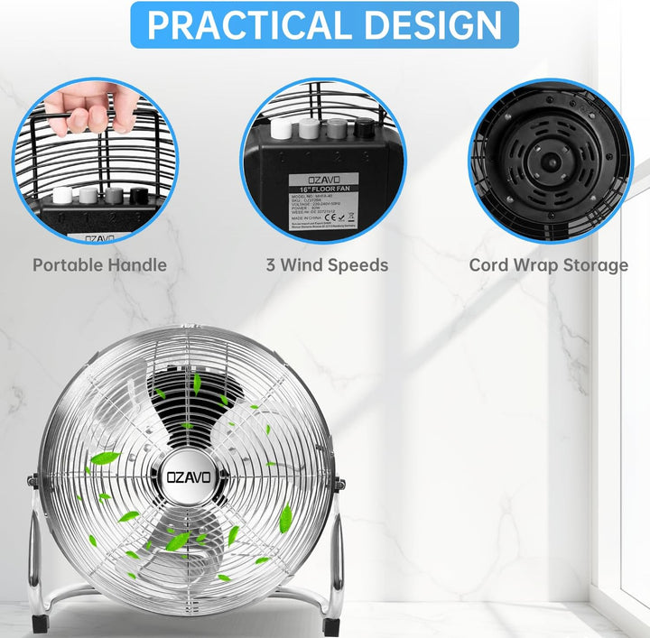 OZAVO Standventilator, Windmaschine ⌀35/45/50 cm mit 3 Laufgeschwindigkeiten, Bodenventilator Power,
