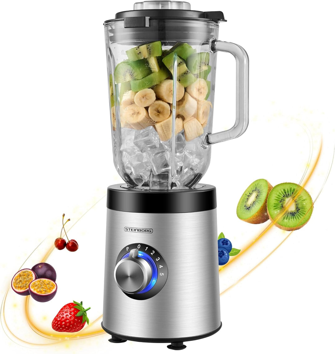 Steinborg® Standmixer Glas Edelstahl 800 Watt 1,5 Liter Glaskrug Universal Power Mixer Smoothie Make