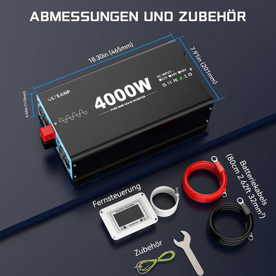 OLTEANP 4000W Wechselrichter Reiner Sinus 24V auf 230V KFZ Spannungswandler mit LCD-Bildschirm-Fernb