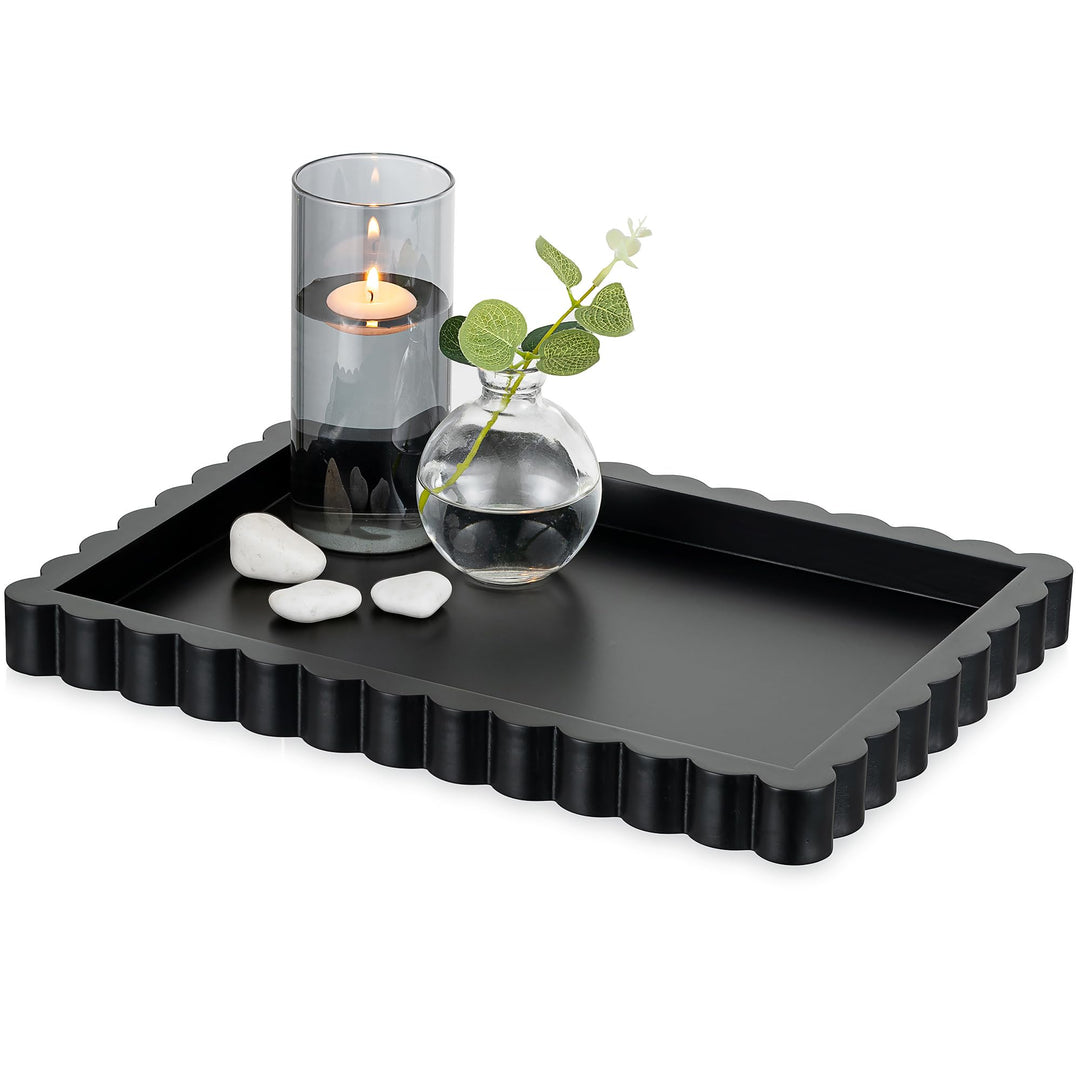 Hanobe Deko Tablett Schwarz 35x25 cm: Modern Serviertablett Holz Rechteckig | Dekotablett gross mit