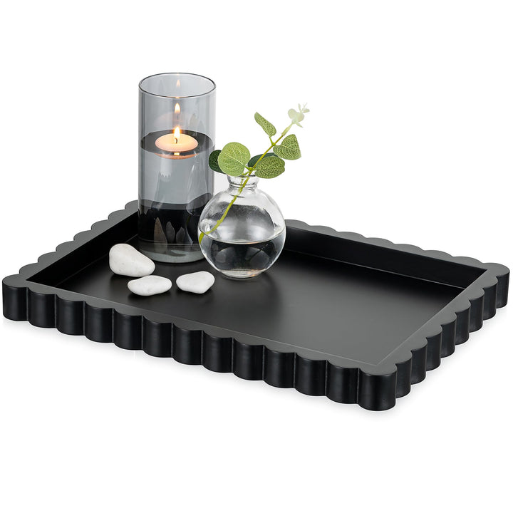 Hanobe Deko Tablett Schwarz 35x25 cm: Modern Serviertablett Holz Rechteckig | Dekotablett gross mit