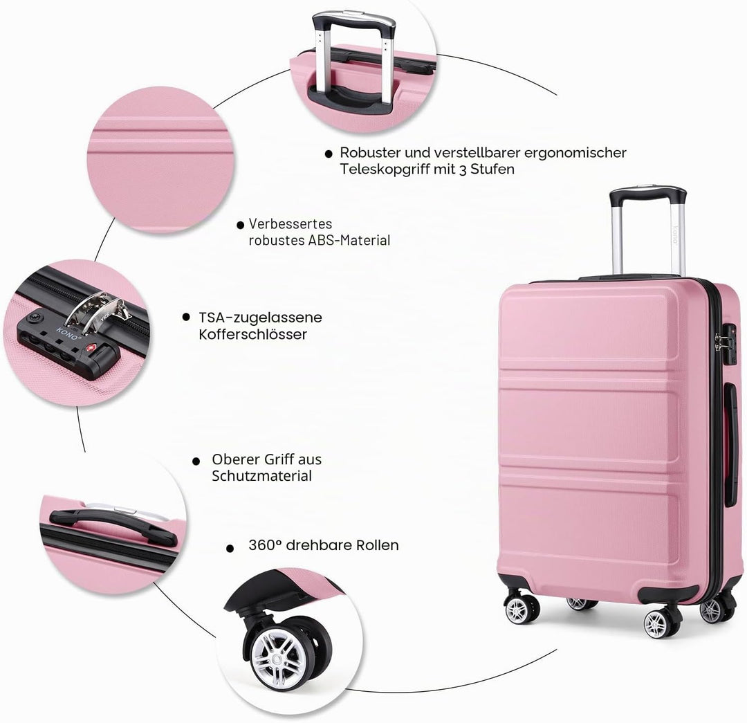 KONO Koffer Hartschale Handgepäck Trolley 55x40x22cm Zwillingsrollen Reisekoffer mit TSA Schloss, 38