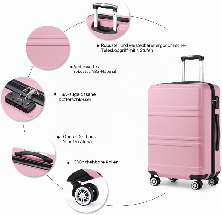 KONO Koffer Hartschale Handgepäck Trolley 55x40x22cm Zwillingsrollen Reisekoffer mit TSA Schloss, 38